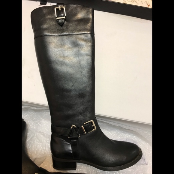 Black Riding Boots With Buckle Knee High Leather - Picture 1 of 2